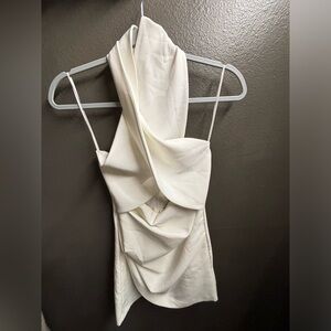 Zara Mini Crossover Halter Dress in Oyster White NWT